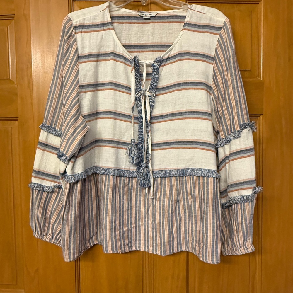 American Eagle Outfitters Blue and Cream Striped Blouse